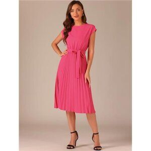 Women's Sleeve Tie Waist A-Line Dresses Pink